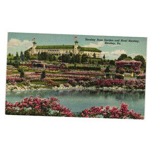 Hershey Rose Garden Hotel PA Vintage Linen Postcard Unposted American Flag